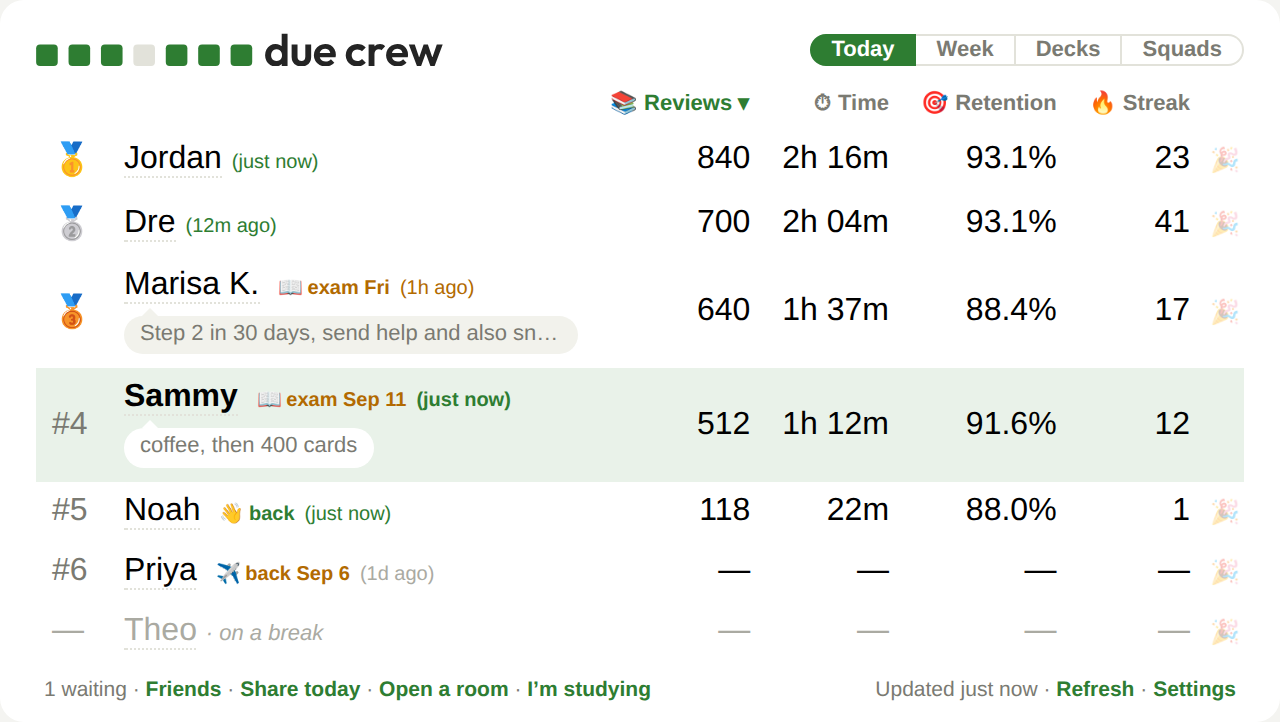 The Due Crew board on Anki's Decks screen